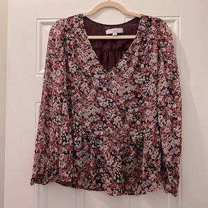 Ann Taylor Loft Blouse, Purple and Multi colored floral pattern Size Medium